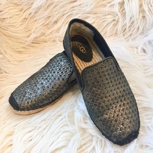 UGG Sandrinne Metallic Leather Espadrille Loafers Sz 8